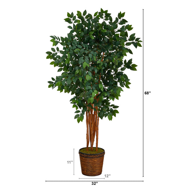 68” Sakaki Artificial Tree with 1470 Bendable Branches in Wicker Planter