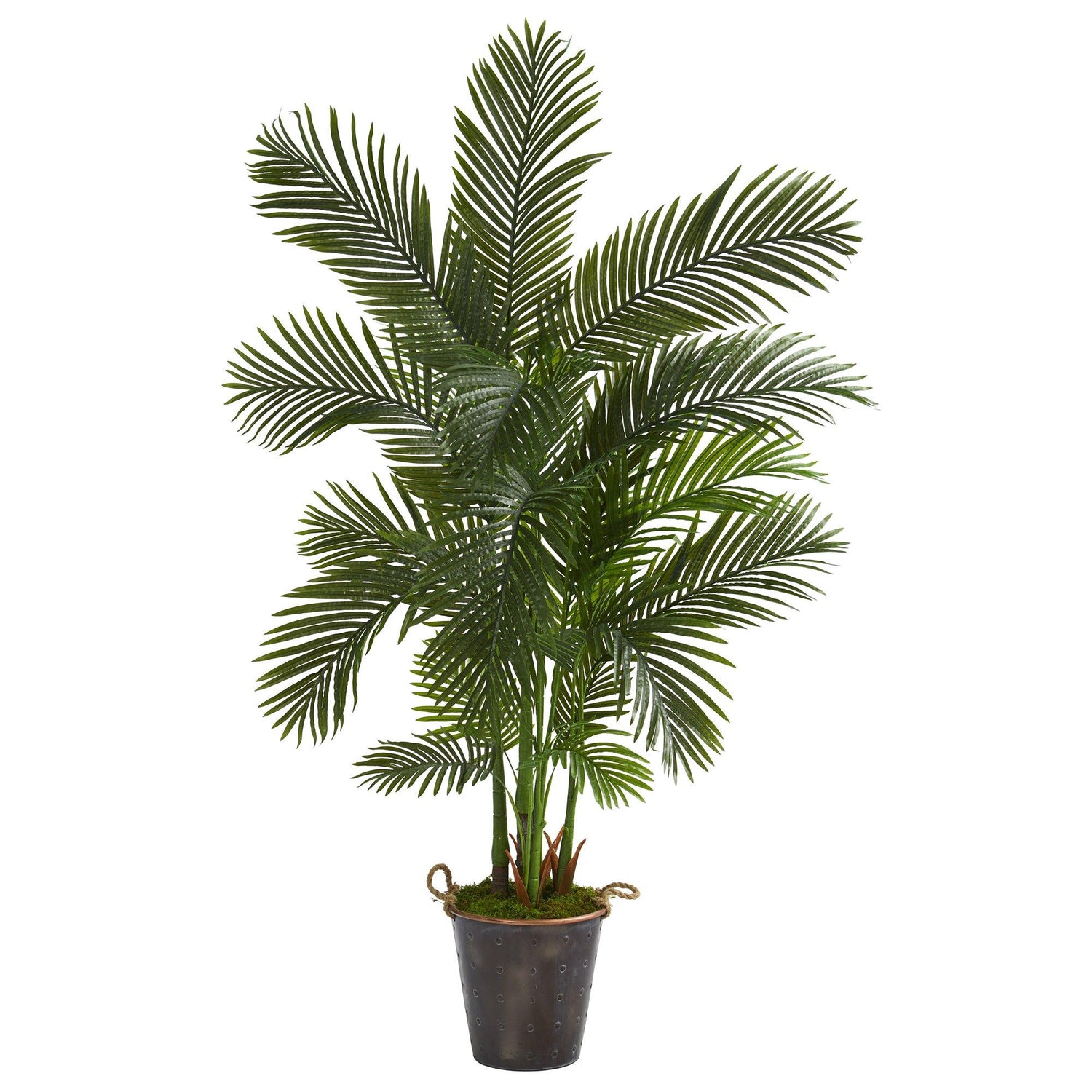 69” Areca Palm Artificial Tree in Decorative Metal Pail with Rope