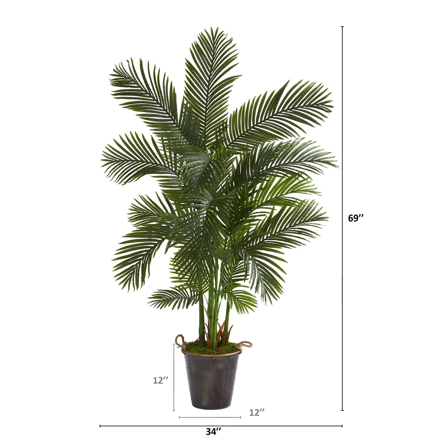 69” Areca Palm Artificial Tree in Decorative Metal Pail with Rope