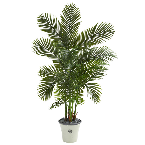 69” Areca Palm Artificial Tree in Decorative white Planter
