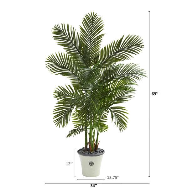 69” Areca Palm Artificial Tree in Decorative white Planter