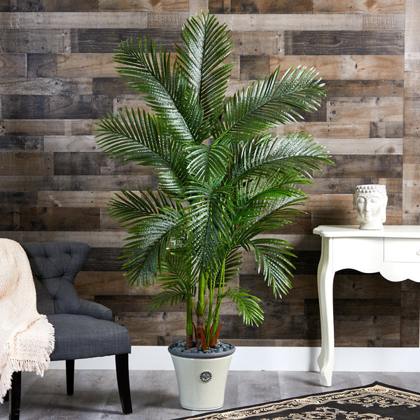 69” Areca Palm Artificial Tree in Decorative white Planter