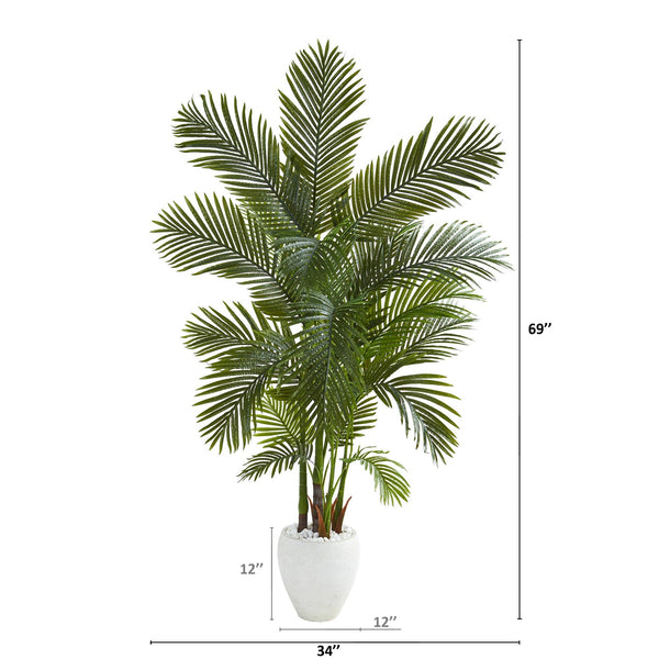 69” Areca Palm Artificial Tree in White Planter