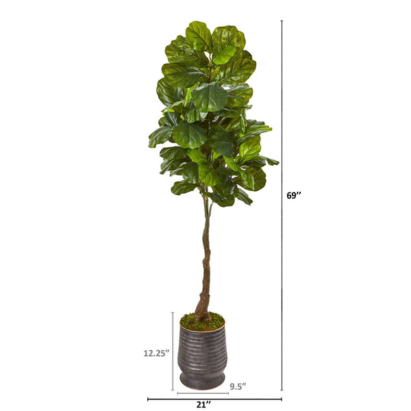 69” Fiddle Leaf Artificial Tree in Ribbed Metal Planter (Real Touch)