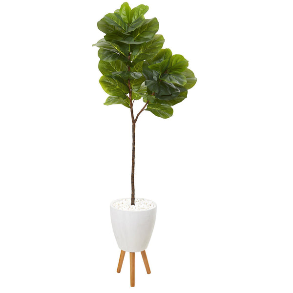 69” Fiddle Leaf Artificial Tree in White Planter with Stand