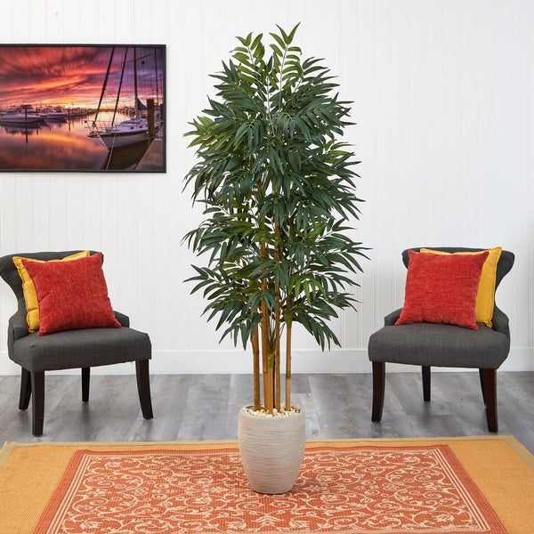69” Phoenix Palm Artificial tree in White Planter with Stand