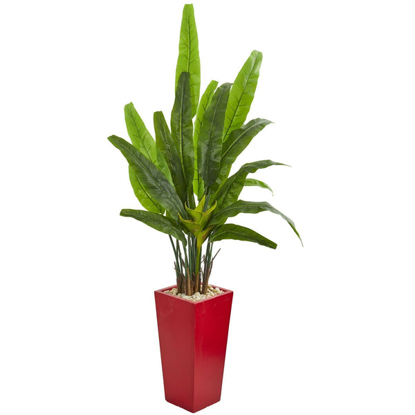 69” Travelers Palm Artificial Tree in Red Planter