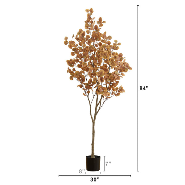 7’ Artificial Autumn Fall Eucalyptus Tree