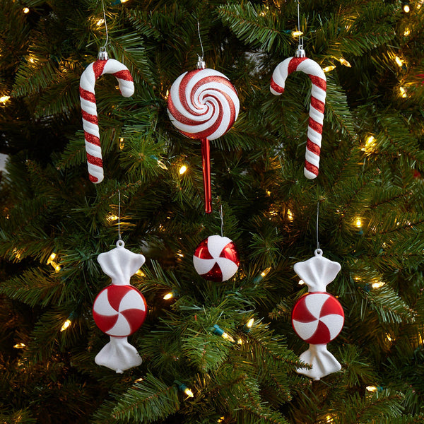 7” Assorted Candy Cane Holiday Christmas Deluxe Shatterproof Ornament Set of 6