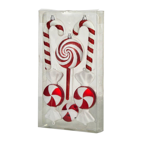 7” Assorted Candy Cane Holiday Christmas Deluxe Shatterproof Ornament Set of 6