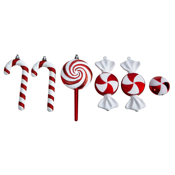 7” Assorted Candy Cane Holiday Christmas Deluxe Shatterproof Ornament Set of 6