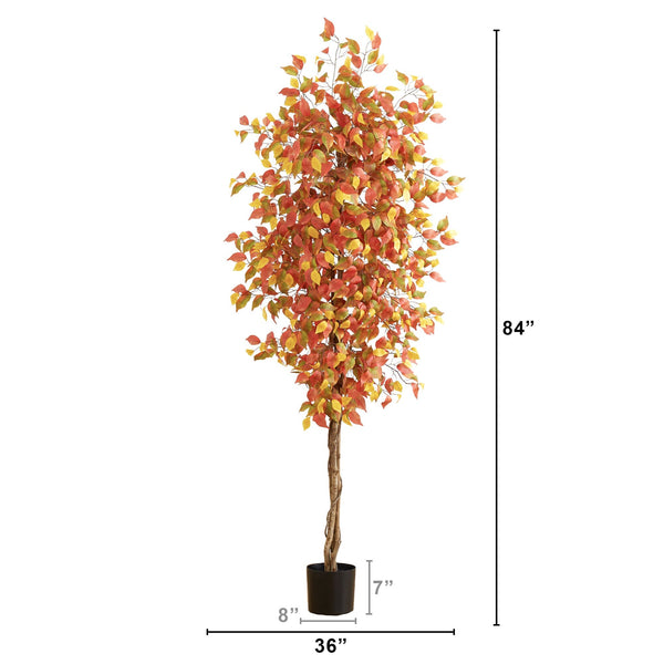 7’ Autumn Ficus Artificial Fall Tree