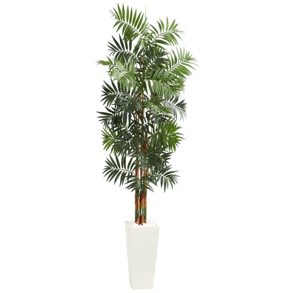 7’ Bamboo Palm Artificial Tree in White Tower Planter