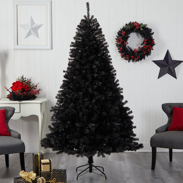 7’ Black Artificial Christmas Tree with 500 Clear LED Lights and 1428 Tips