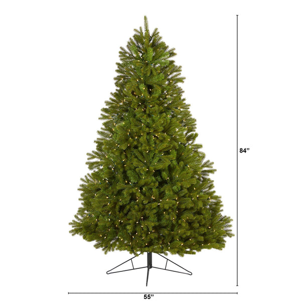 7' Cambridge Spruce Flat Back Artificial Christmas Tree with 500 Warm White (Multifunction) LED Lights and 960 Bendable Branches
