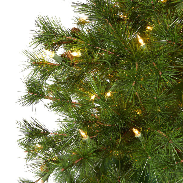 7’ Colorado Mountain Pine Artificial Christmas Tree with 450 Clear Lights, 1453 Bendable Branches and Pine Cones