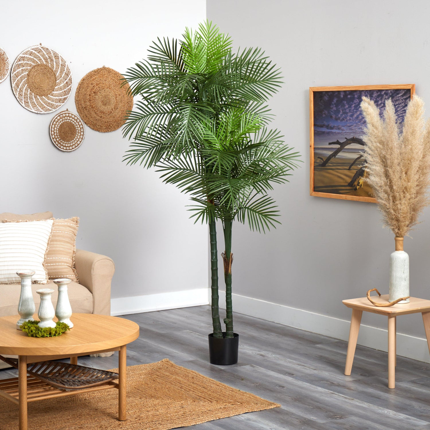 7’ Double Robellini Palm Tree UV Resistant (Indoor/Outdoor)