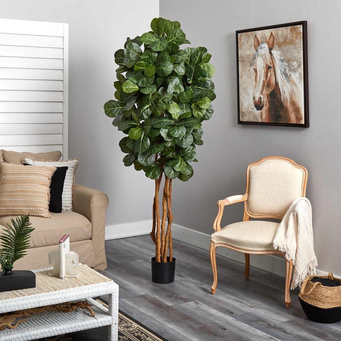 7 fiddle leaf fig tree 7' Fiddle Leaf Fig Artificial Tree Beige Trunk