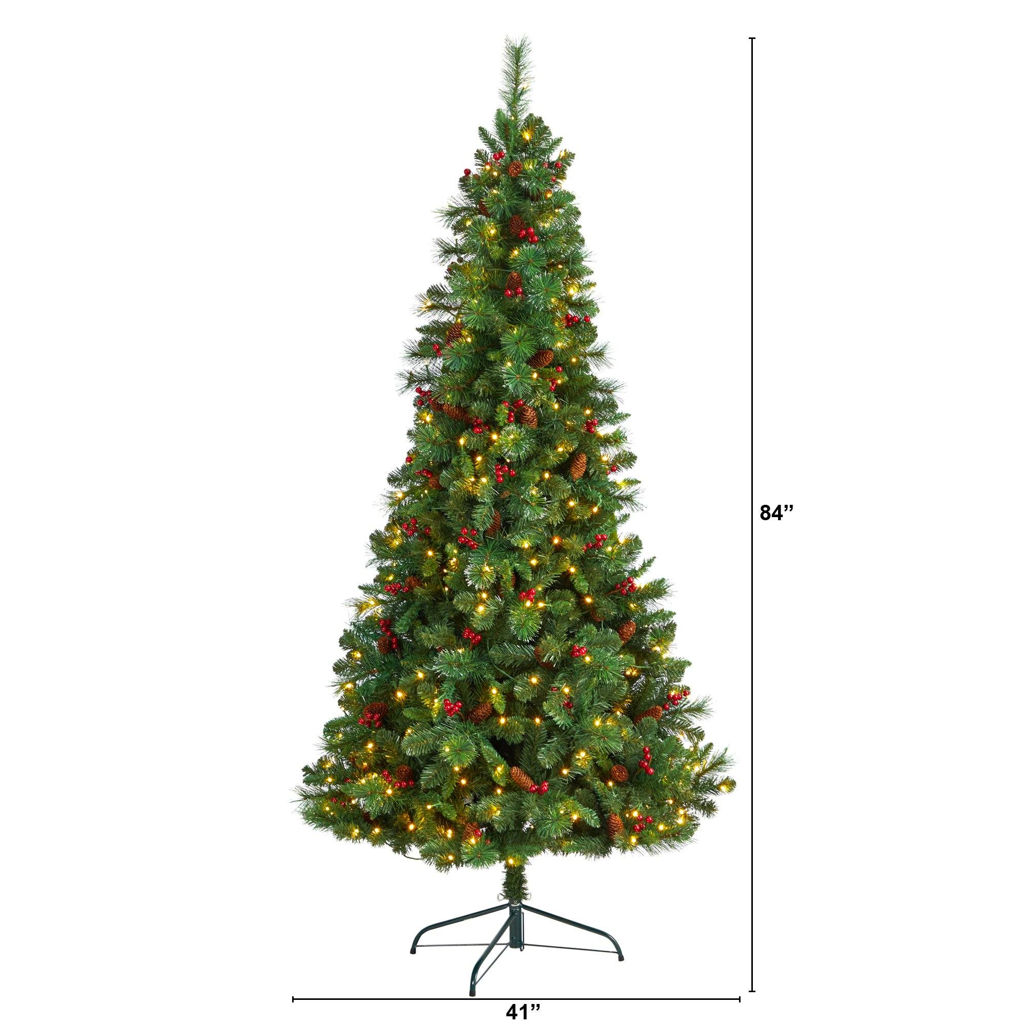 7' Flat Back Montreal Mountain Pine Tree with Pinecones, Berries