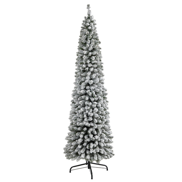 7’ Flocked Pencil Artificial Christmas Tree with 574 Bendable Branches