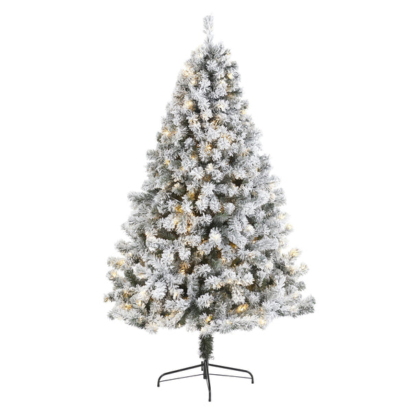 7' Flocked West Virginia Fir Artificial Christmas Tree with 350 Clear LED Lights