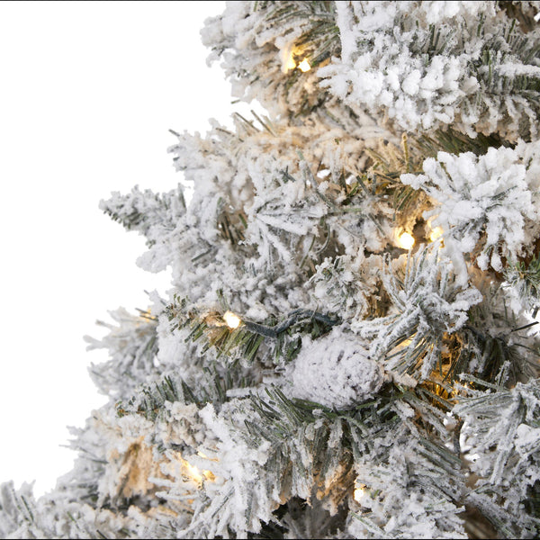 7' Flocked White River Mountain Pine Artificial Christmas Tree with Pinecones and 350 LED Lights