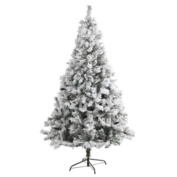 7' Flocked White River Mountain Pine Artificial Christmas Tree with Pinecones