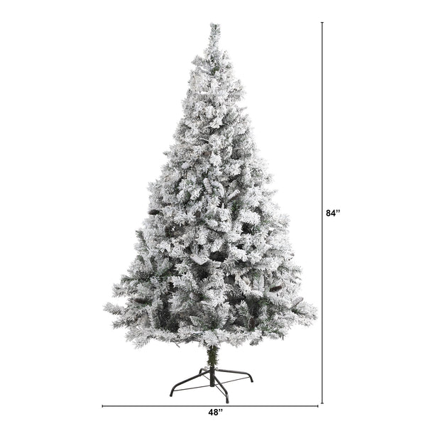 7' Flocked White River Mountain Pine Artificial Christmas Tree with Pinecones