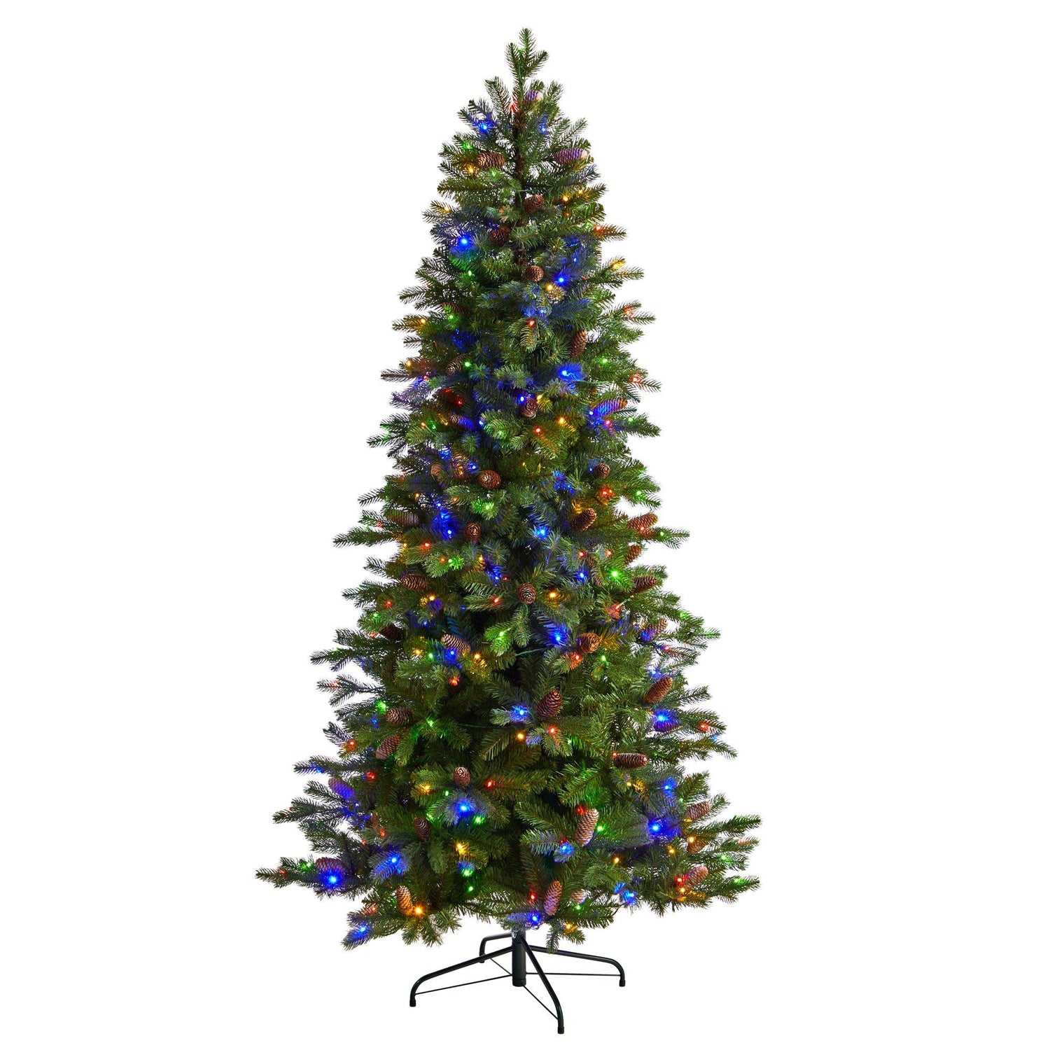 7’ Fraser Fir Artificial Christmas Tree with 300 Multicolor LED Lights and 1179 Bendable Branches