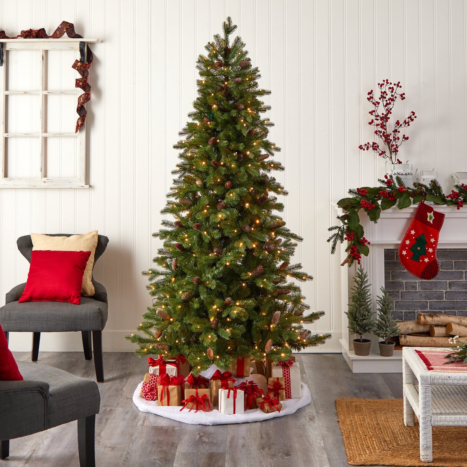 7’ Fraser Fir Artificial Christmas Tree with 300 LED Lights and 1179 Bendable Branches