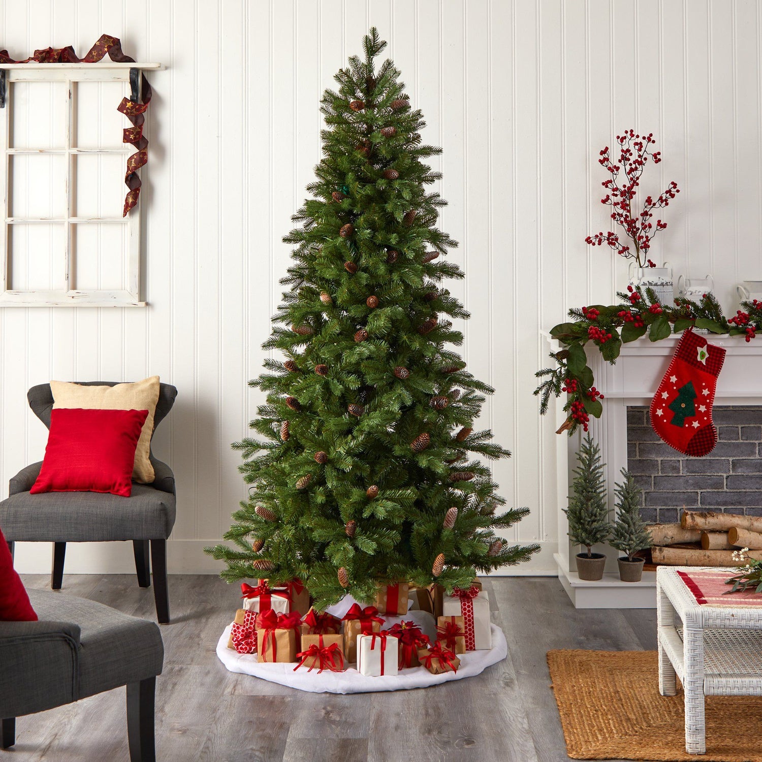 7’ Fraser Fir Artificial Christmas Tree with 300 LED Lights and 1179 Bendable Branches
