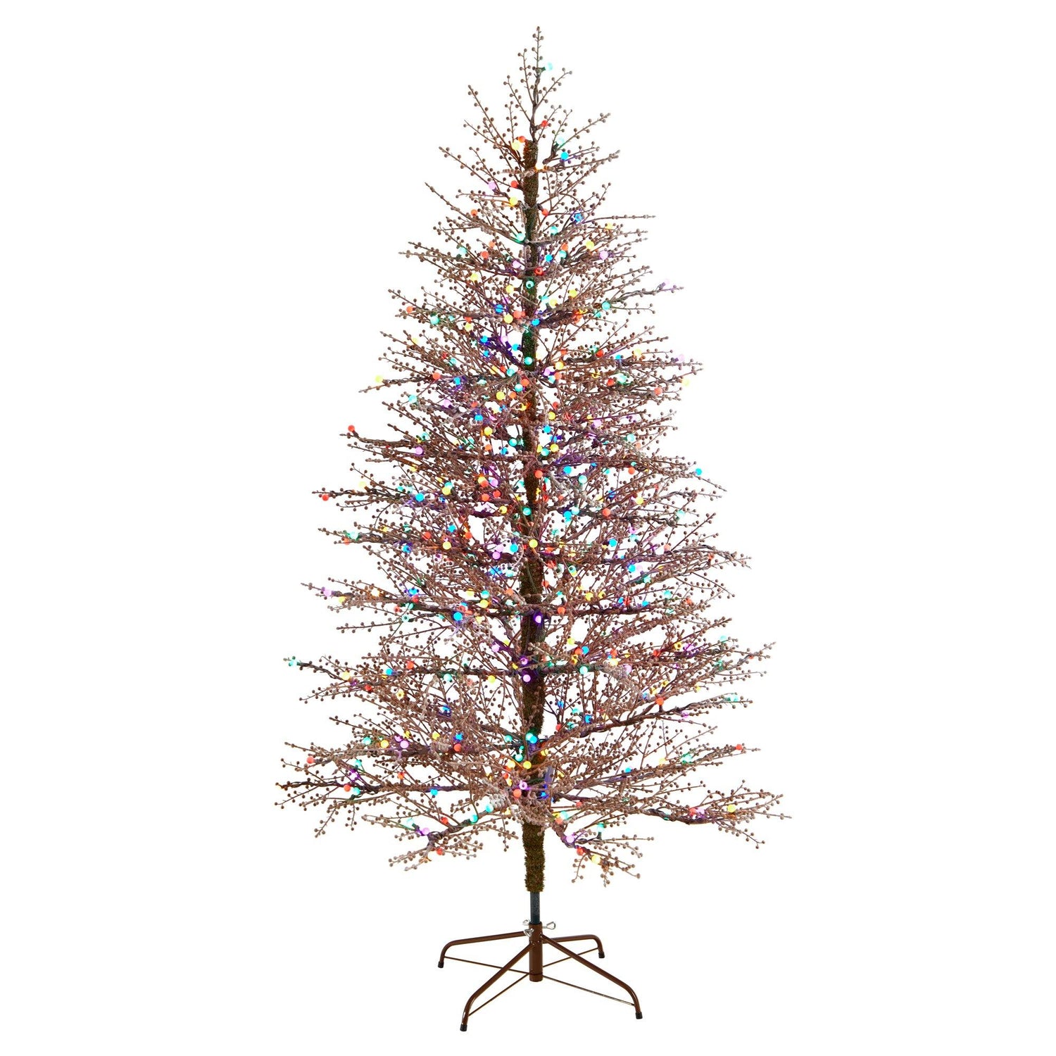 7' Frosted Berry Twig Christmas Tree with 450 Multicolored Gum Ball LED Lights and 1192 Bendable Branches