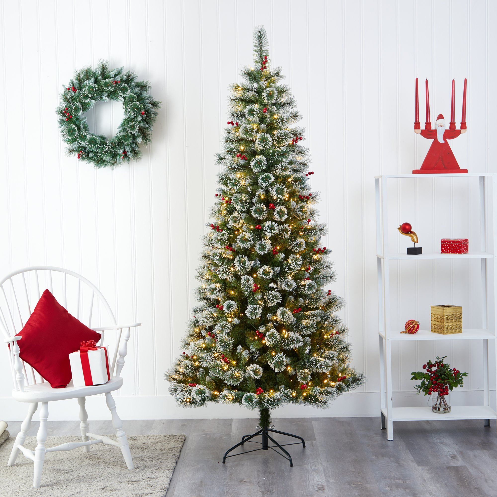 7' Frosted Swiss Pine Artificial Christmas Tree with 400 Clear LED