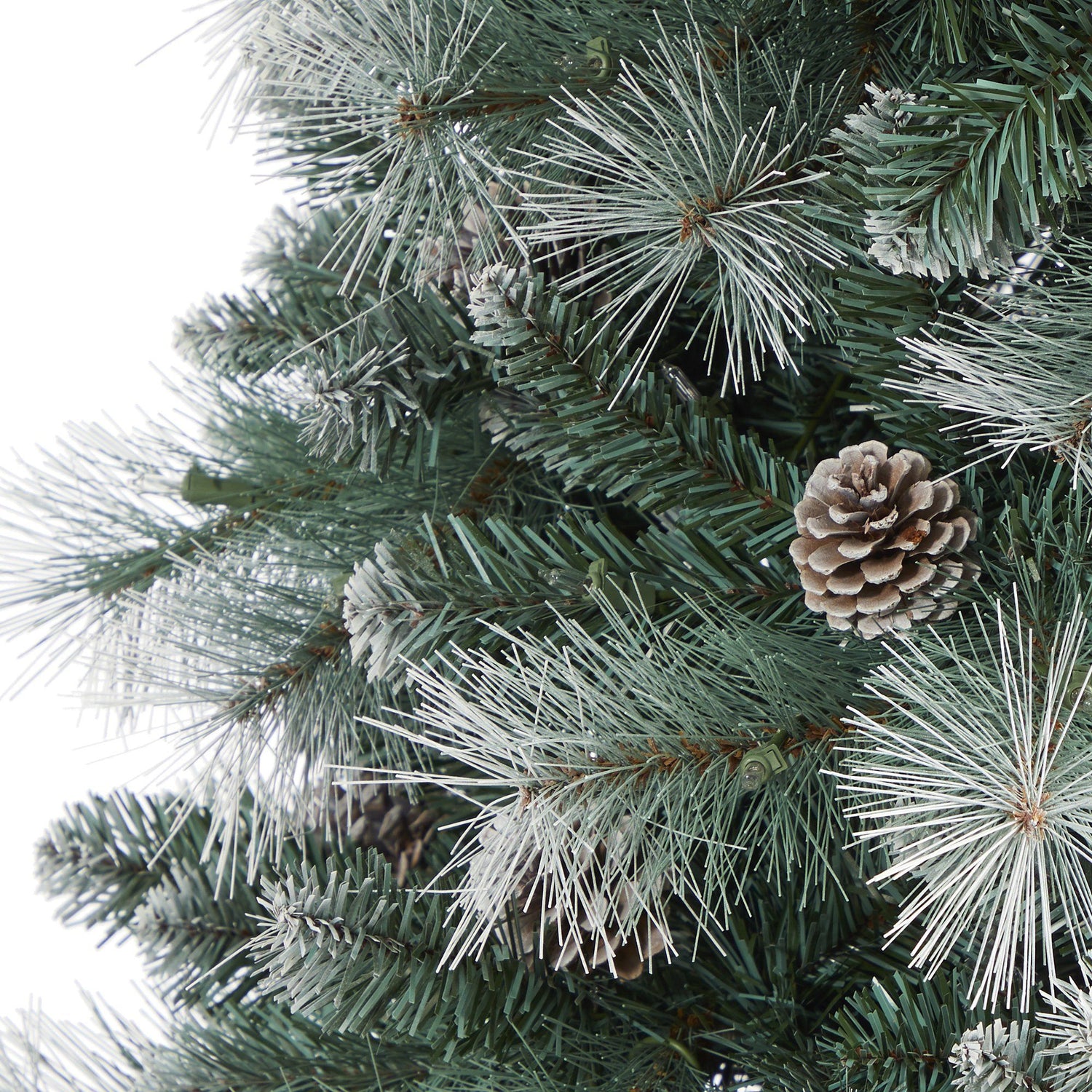 Frosted Tip British Columbia Mountain Pine Artificial Christmas Tree with 400 Clear Lights, Pine Cones and 882 Bendable Branches