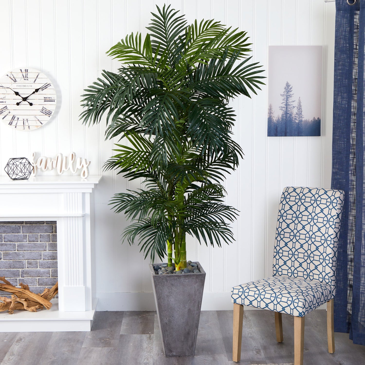 7’ Golden Cane Artificial Palm Tree in Cement Planter