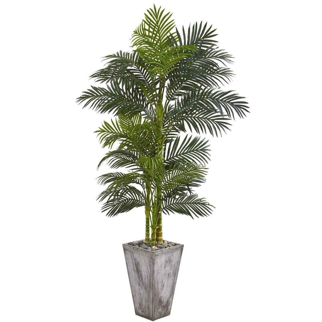 palm tree planter pot 7’ Golden Cane Artificial Palm Tree in Cement Planter
