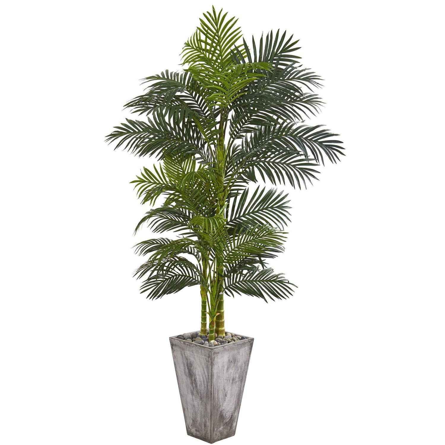 7’ Golden Cane Artificial Palm Tree in Cement Planter