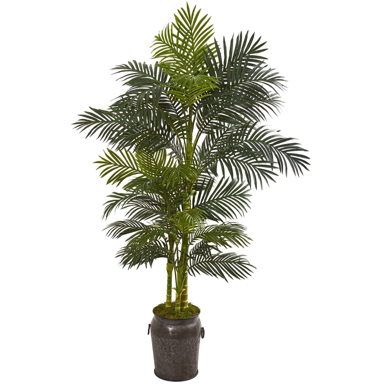 7’ Golden Cane Artificial Palm Tree in Decorative Planter