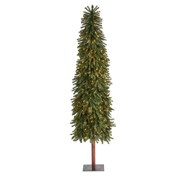 7’ Grand Alpine Artificial Christmas Tree with 400 Clear Lights and 950 Bendable Branches on Natural Trunk