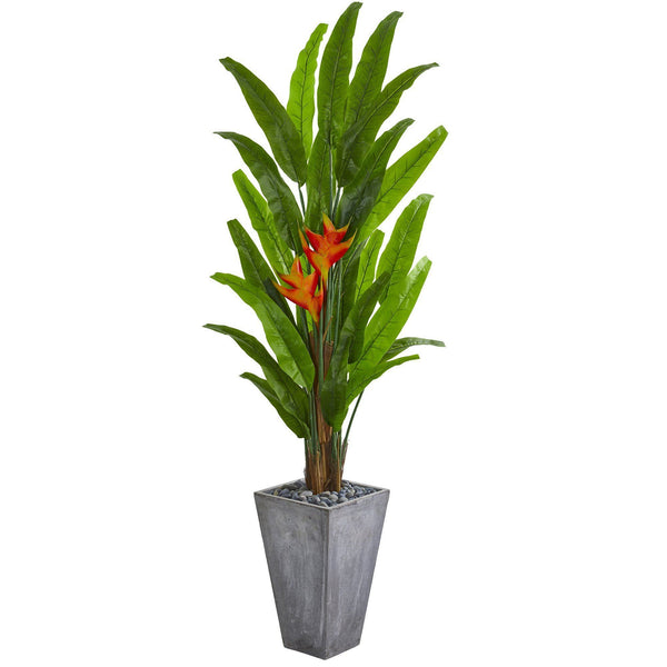 7’ Heliconia Artificial Plant in Cement Planter