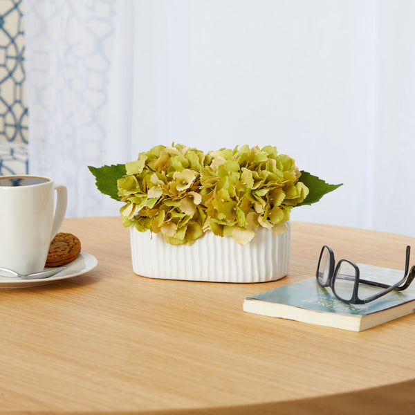 7” Hydrangea Artificial Arrangement in White Vase