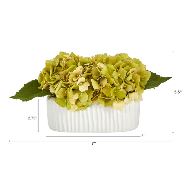 7” Hydrangea Artificial Arrangement in White Vase