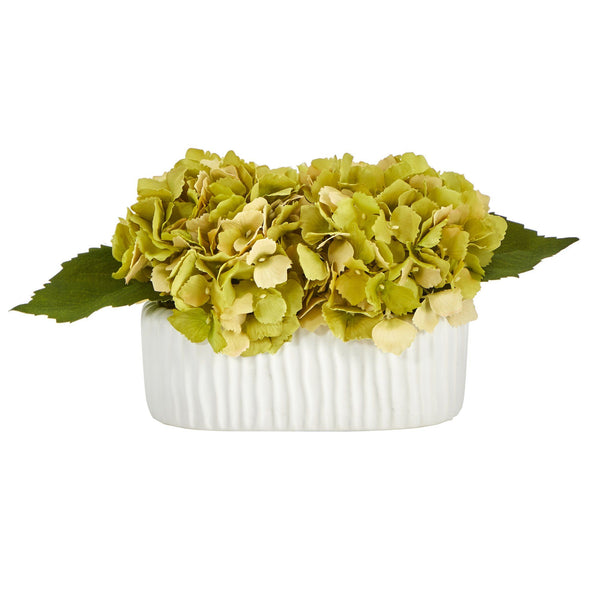 7” Hydrangea Artificial Arrangement in White Vase
