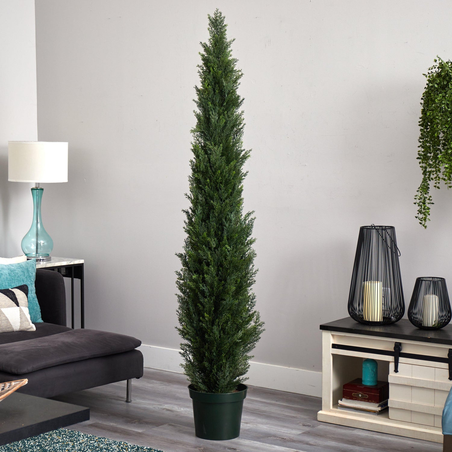 7' Mini Cedar Pine Tree w/3614 Tips in 12” Pot (Two Tone Green)