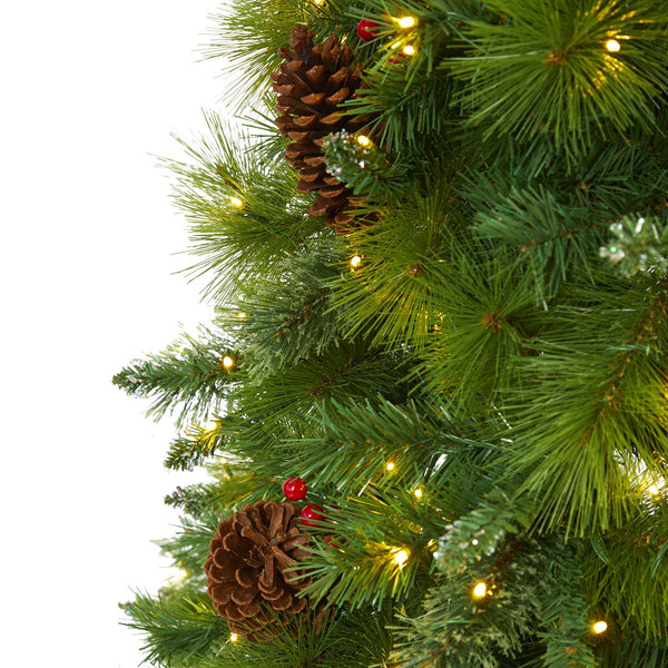 7’ Montana Mixed Pine Artificial Christmas Tree with Pine Cones, Berries and 500 Clear LED Lights