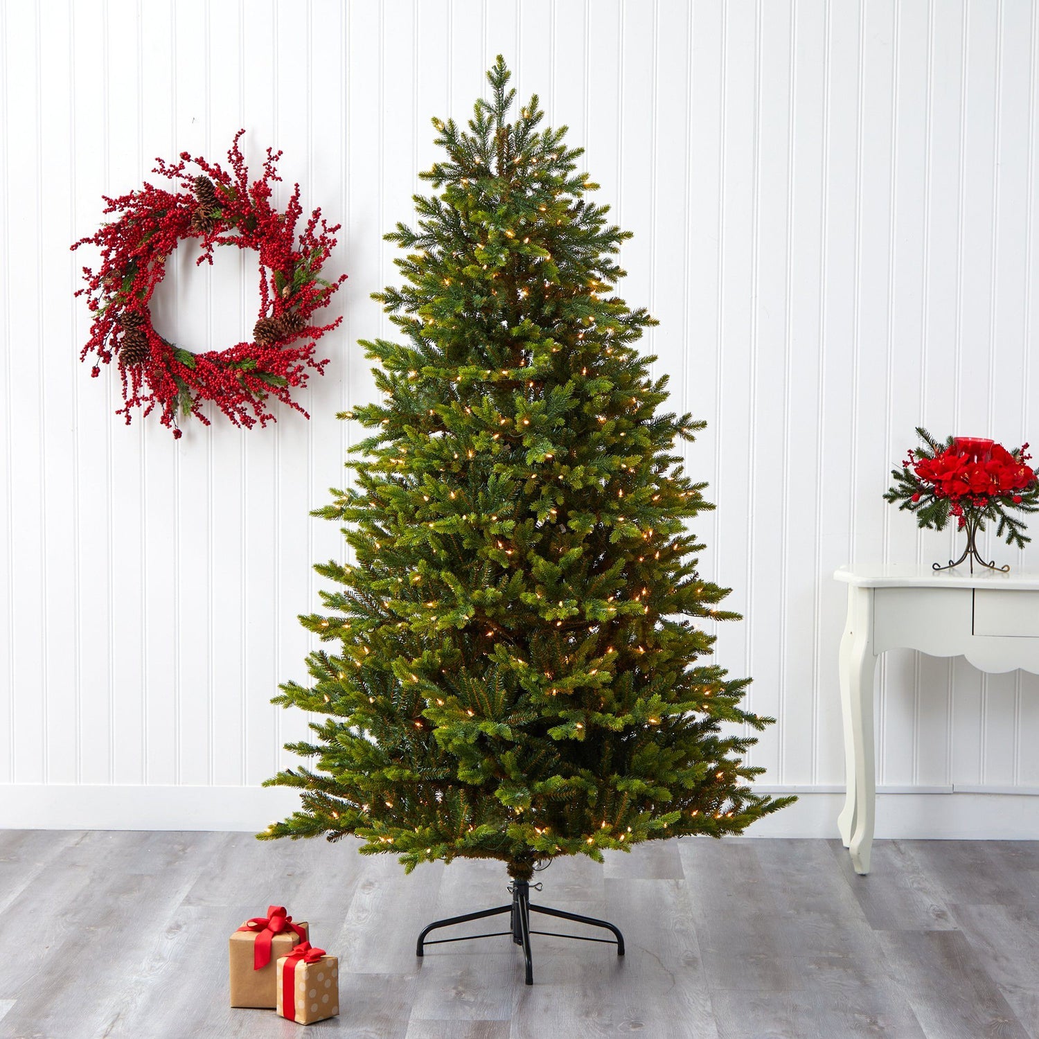 7’ North Carolina Fir Artificial Christmas Tree with 550 Clear Lights and 3703 Bendable Branches