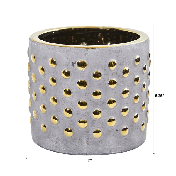 7” Regal Stone Hobnail Planter with Gold Accents