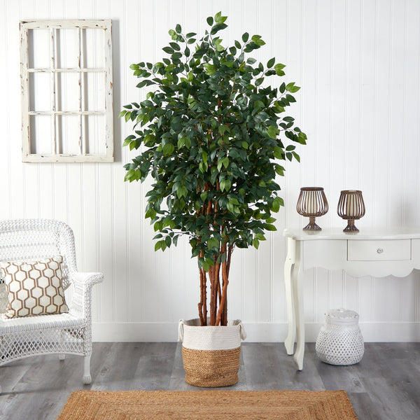 7’ Sakaki Artificial Tree in Handmade Natural Jute and Cotton Planter