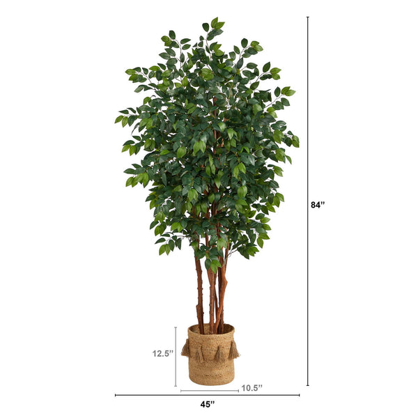 7’ Sakaki Artificial Tree in Handmade Natural Jute Planter with Tassels
