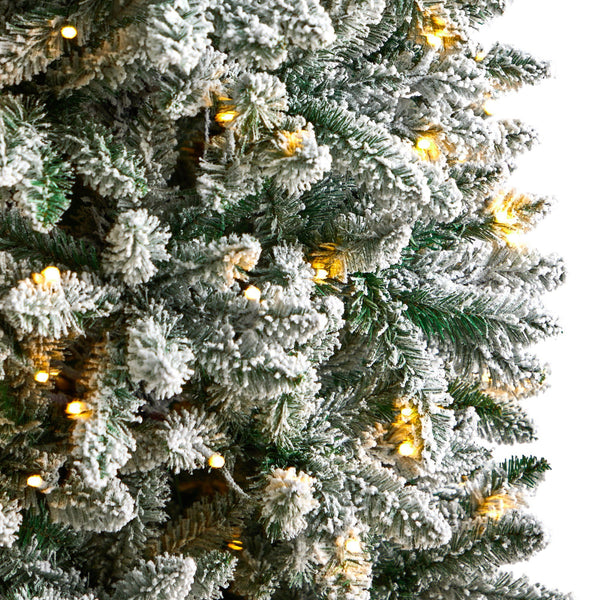 7’ Slim Flocked Montreal Fir Christmas Tree with 300 Warm White LED Lights and 995 Bendable Branches